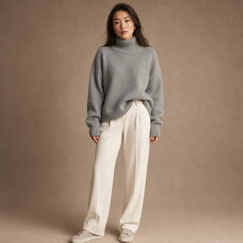 Juenthe | Rollkragenpullover Oversized mit Umschlagkragen in Grau – Premium Editorial