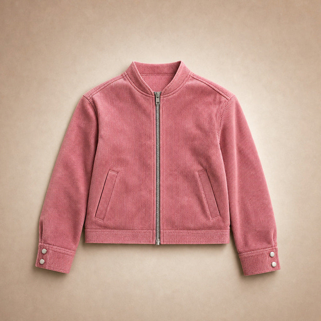 Kasimira | Bomberjacke kurz geschnitten mit Zip Rosa Pink – Flatlay-Produktfoto