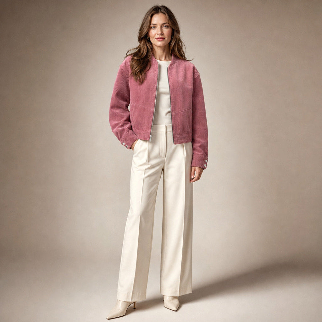 Kasimira | Bomberjacke kurz geschnitten mit Zip Rosa in Pink – Premium Editorial