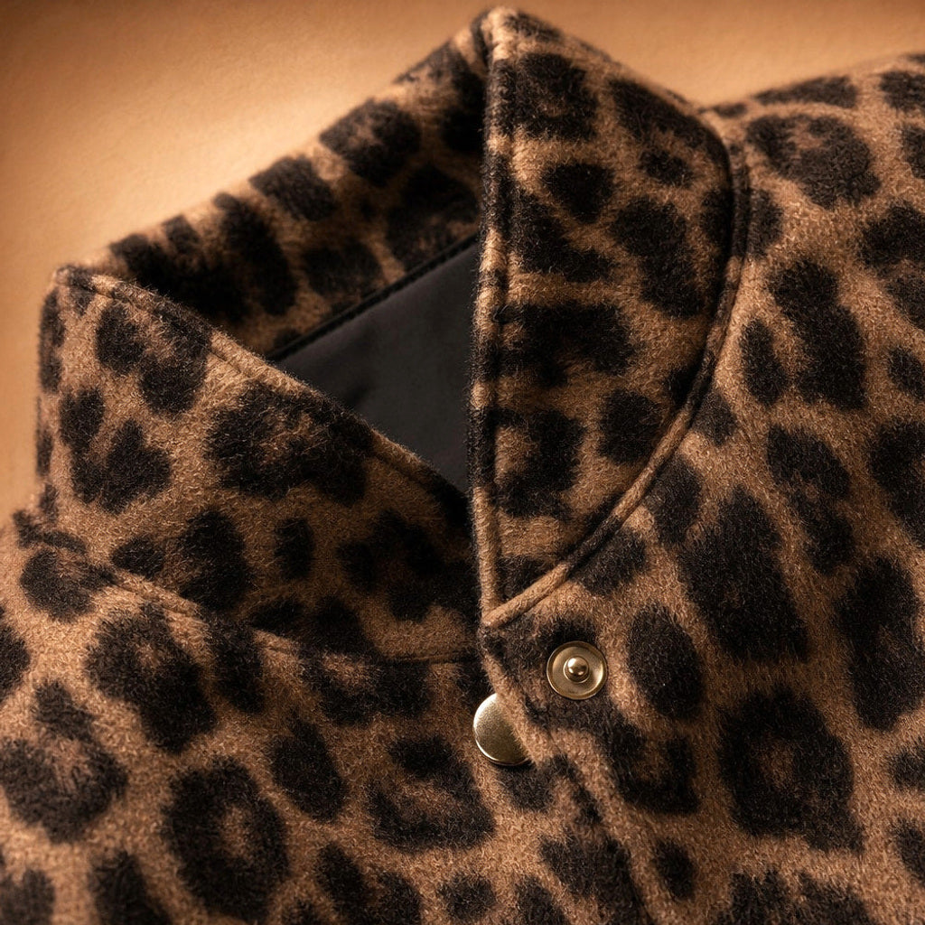 Kathinka | Bomberjacke mit Leopardenmuster in Braun Braun – Stoff- und Detailaufnahme