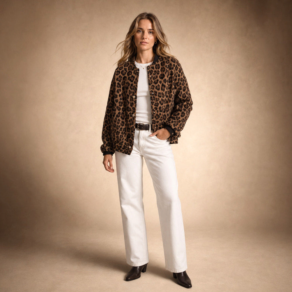 Kathinka | Bomberjacke mit Leopardenmuster in Braun Braun – Gesamtlook