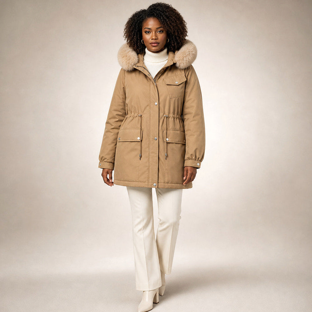 Klementine | Parka mit Webpelzfutter und Taillenzug – Produktfoto