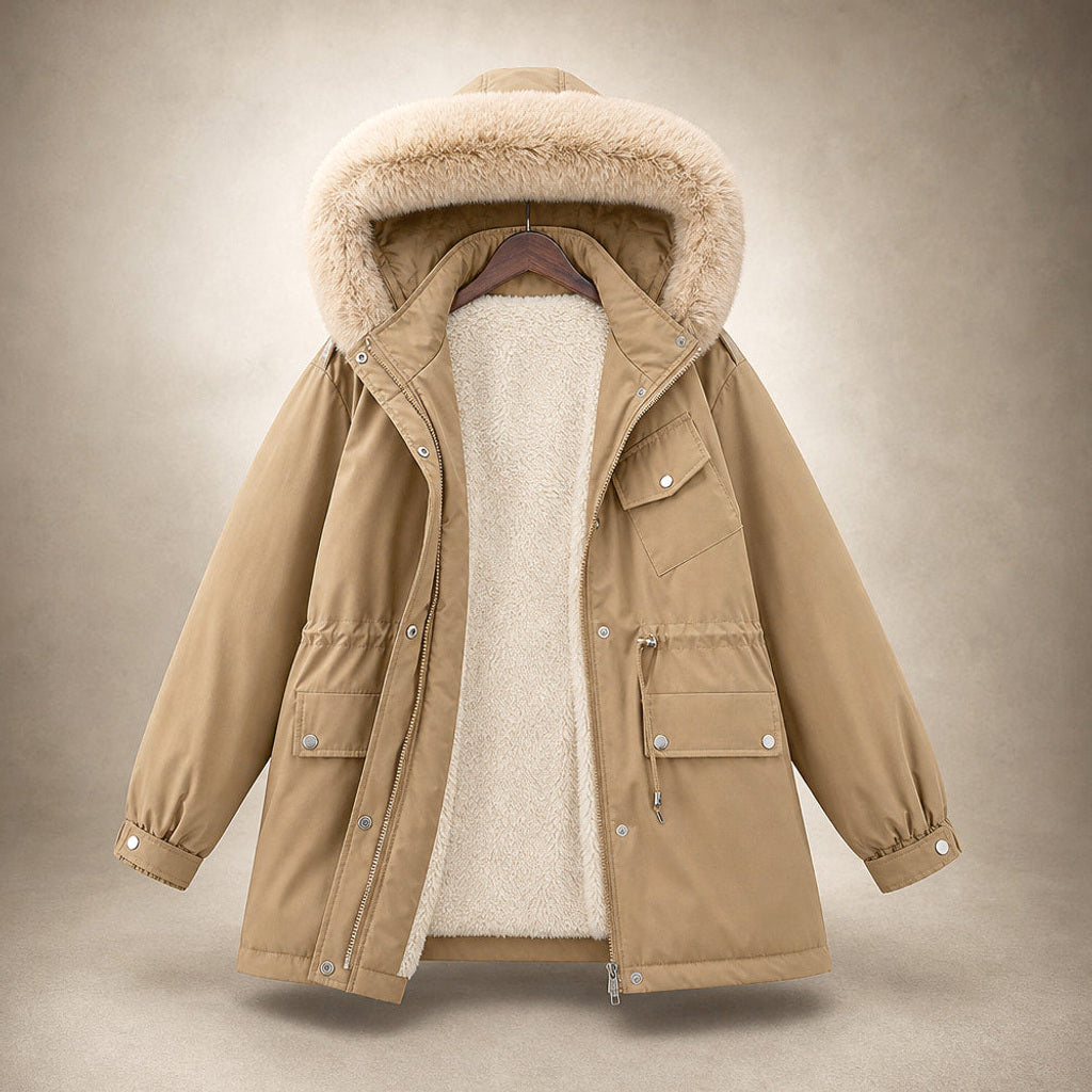 Klementine | Parka mit Webpelzfutter und Taillenzug – Produktfoto
