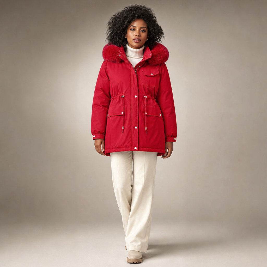 Klementine | Parka mit Webpelzfutter und Taillenzug – Produktfoto