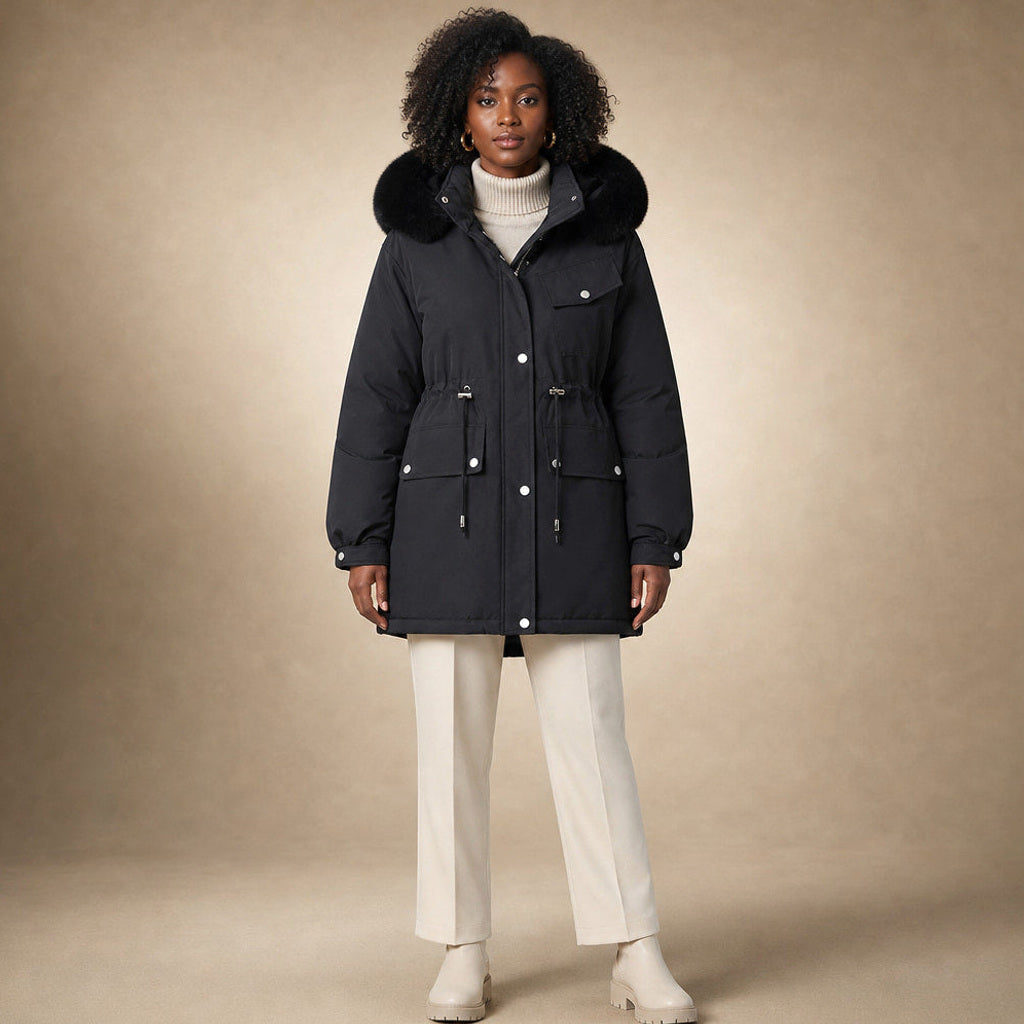 Klementine | Parka mit Webpelzfutter und Taillenzug – Produktfoto