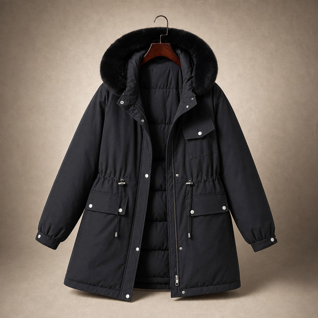 Klementine | Parka mit Webpelzfutter und Taillenzug – Produktfoto