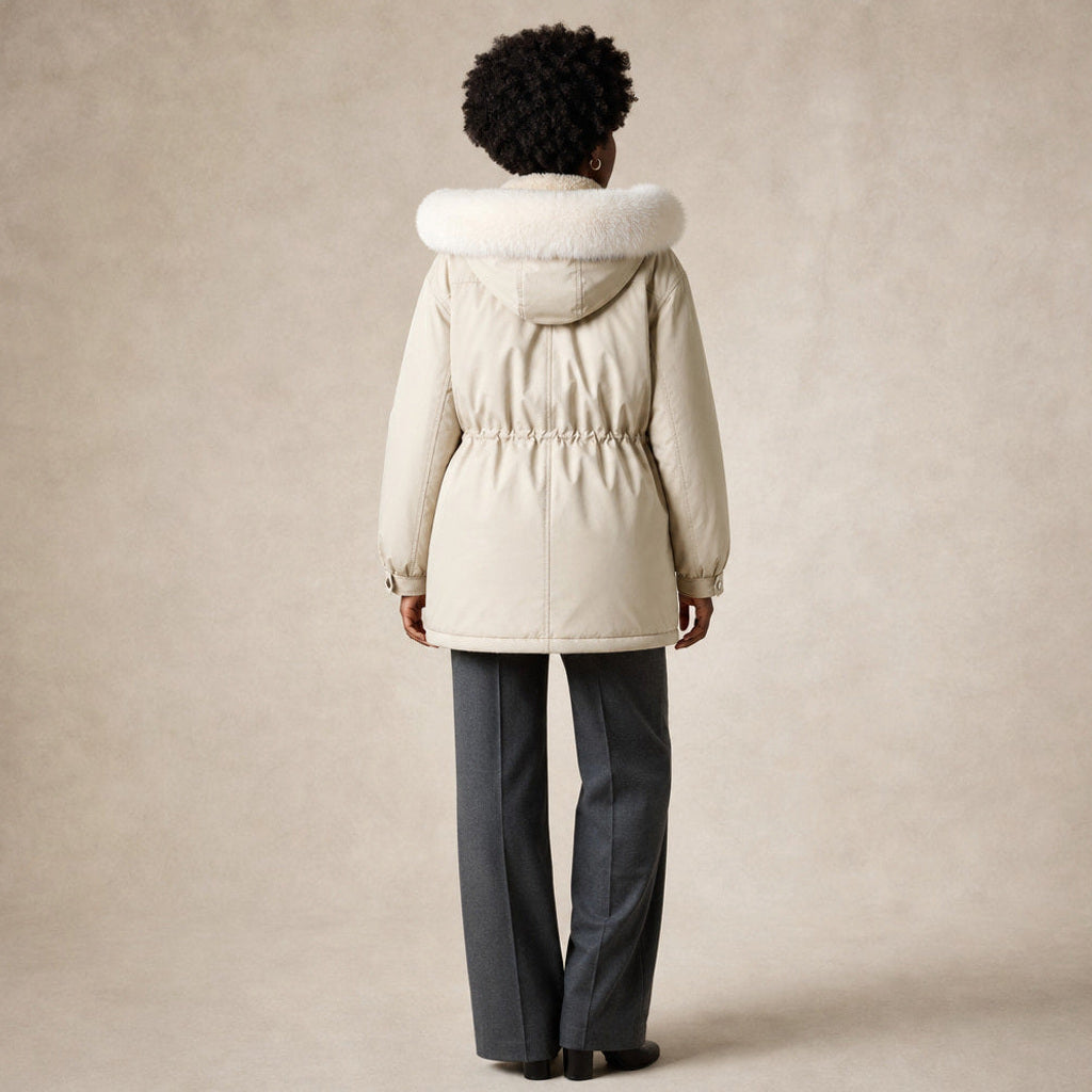 Klementine | Parka mit Webpelzfutter und Taillenzug – Gesamtlook