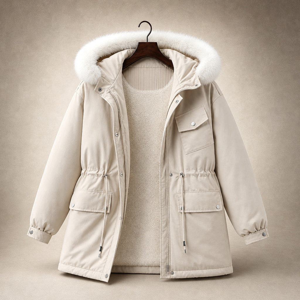Klementine | Parka mit Webpelzfutter und Taillenzug – Produktfoto