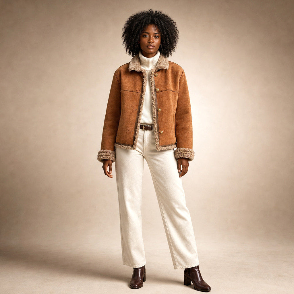 Knegund | Wildlederoptik-Jacke mit Teddyfutter Braun in Braun – Premium Editorial