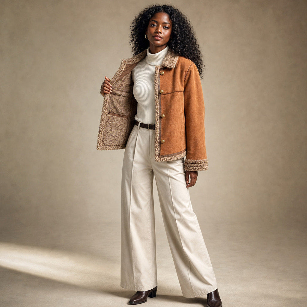 Knegund | Wildlederoptik-Jacke mit Teddyfutter Braun Braun – Innenfutter im Detail