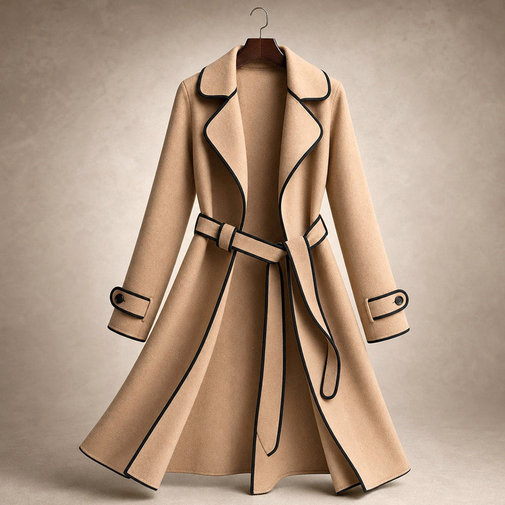 Korinne | Wollmantel mit Bindegürtel A-Linie Champagne Beige – Produktfoto