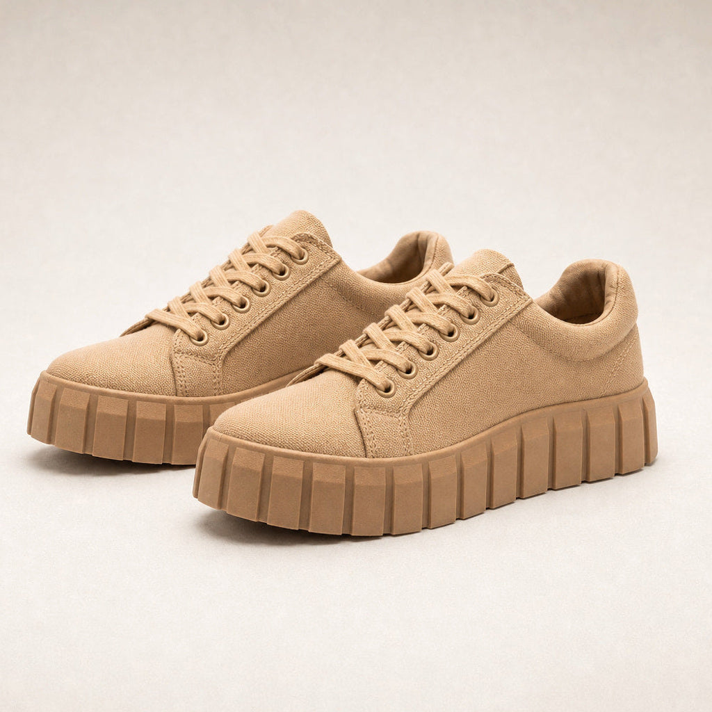 Kornelide | Plateau-Sneaker aus Canvas mit Schnürung Khaki – Produktfoto