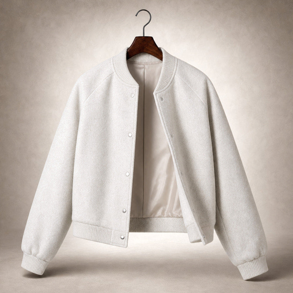 Kreszentia | Cropped Bouclé-Jacke mit Knopfleiste Beige – Produktfoto