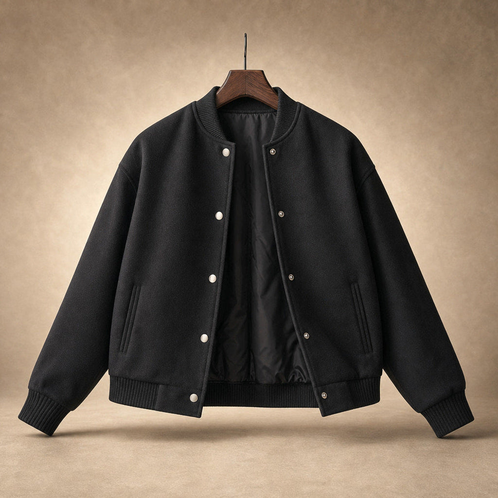 Kreszentia | Cropped Bouclé-Jacke mit Knopfleiste Schwarz – Produktfoto