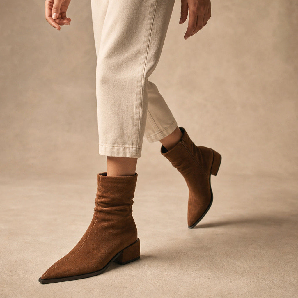Kreszenzia | Chelsea Boots mit Blockabsatz und Mandelspitze Braun – Produktfoto