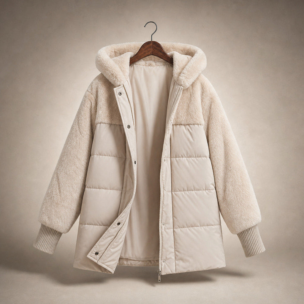 Krimhilde | Steppjacke mit Kapuze und Patchwork-Steppung – Produktfoto