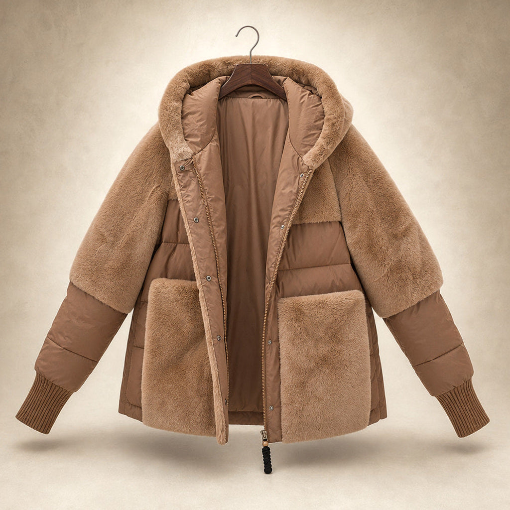 Krimhilde | Steppjacke mit Kapuze und Patchwork-Steppung – Produktfoto
