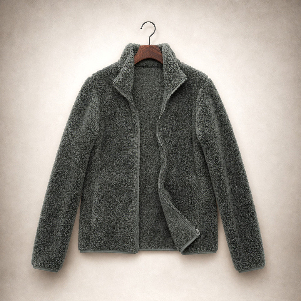 Lebrecht | Teddyfleece-Jacke mit Stehkragen Dunkelgrün – Produktfoto