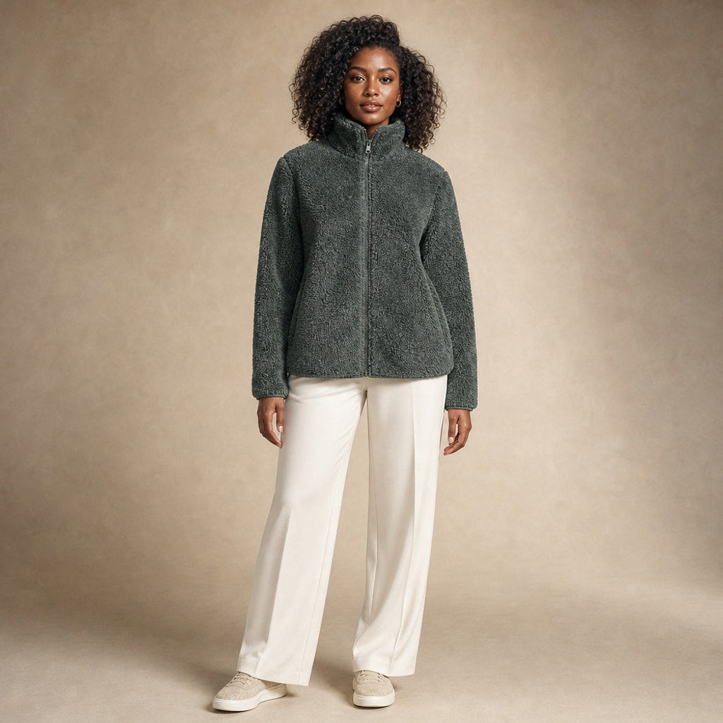 Lebrecht | Teddyfleece-Jacke mit Stehkragen in Dunkelgrün – Premium Editorial