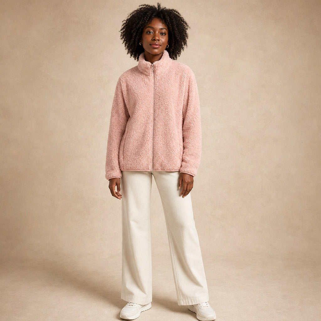 Lebrecht | Teddyfleece-Jacke mit Stehkragen in Pink – Premium Editorial