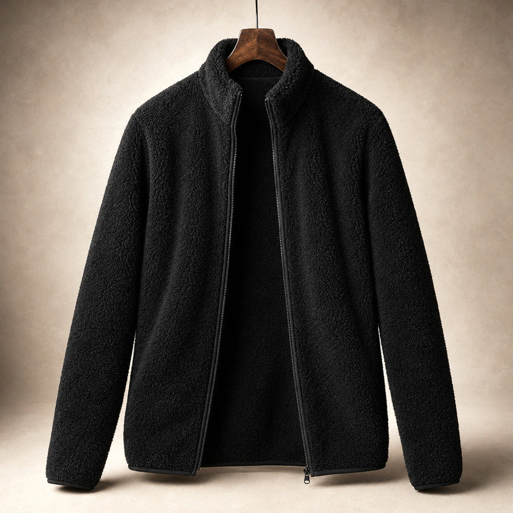 Lebrecht | Teddyfleece-Jacke mit Stehkragen Schwarz – Produktfoto