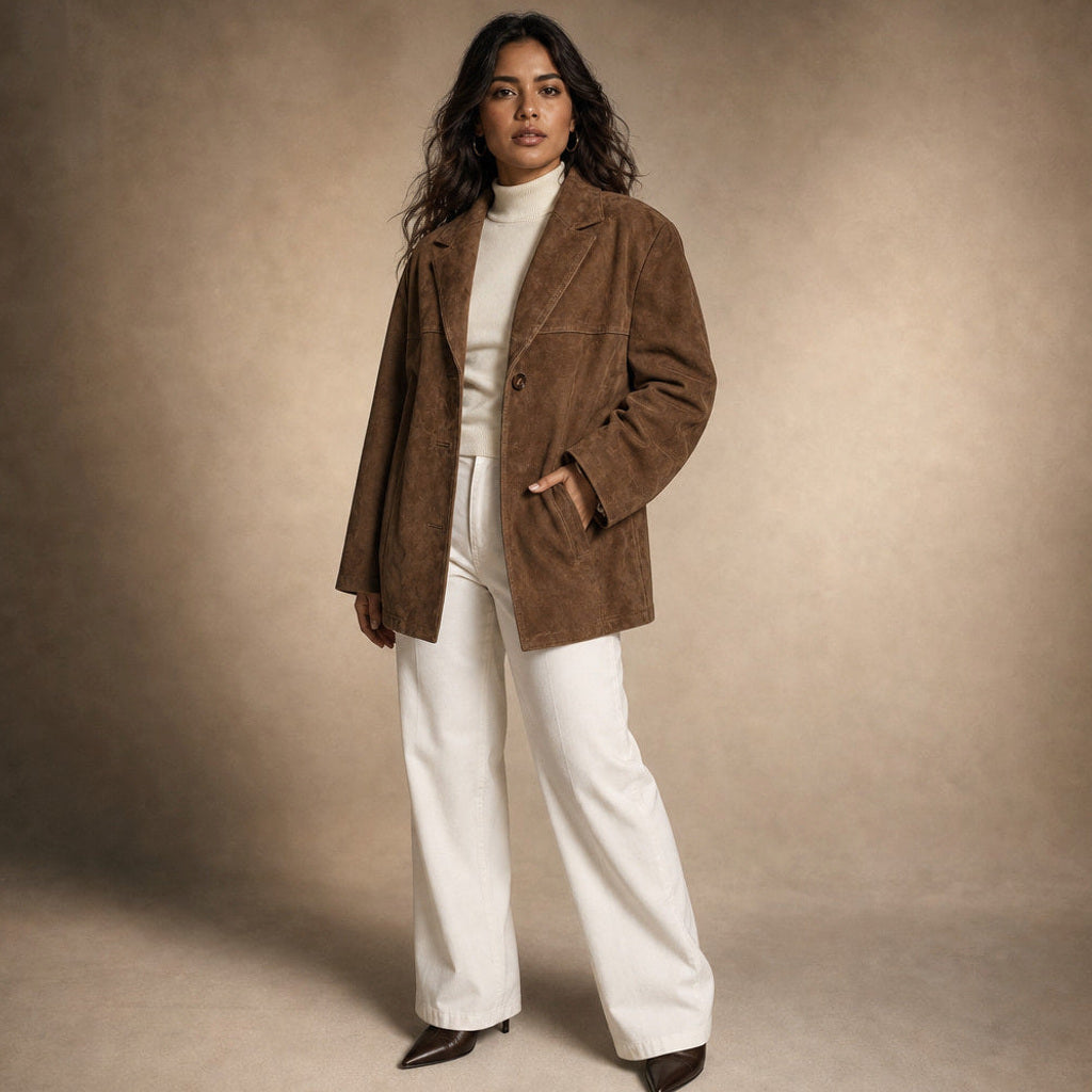Leokade | Kurzer Trenchcoat mit breitem Revers Braun Braun – Seitenansicht