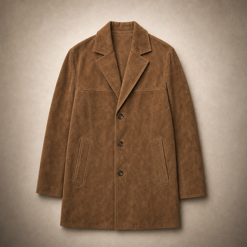 Leokade | Kurzer Trenchcoat mit breitem Revers Braun Braun – Flatlay-Produktfoto