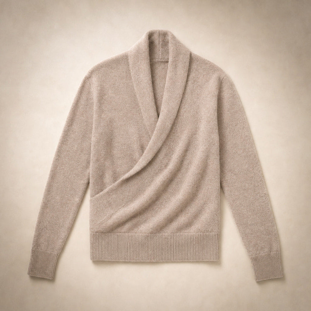 Lieschen | Wickelpullover aus Wollmischung mit langer Form Beige – Produktfoto