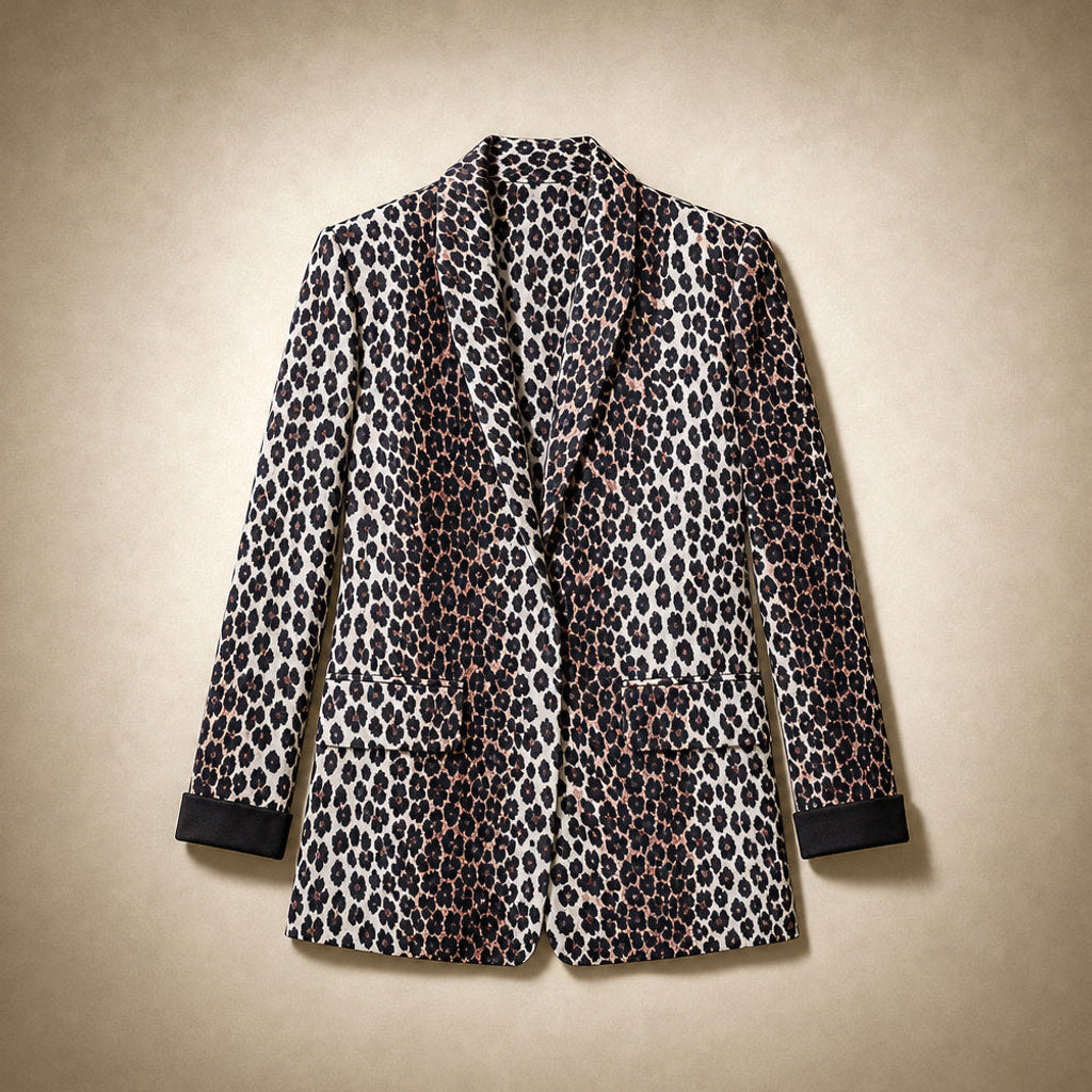 Lieselinde | Blazer Schwarz mit Leopardenmuster Schwarz – Flatlay-Produktfoto
