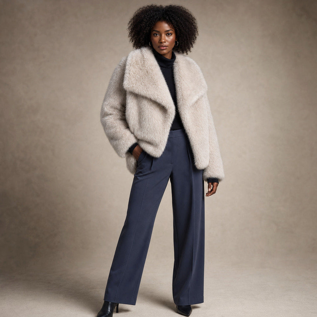 Liestraud | Kunstfelljacke mit XL-Revers Beige – Seitenansicht
