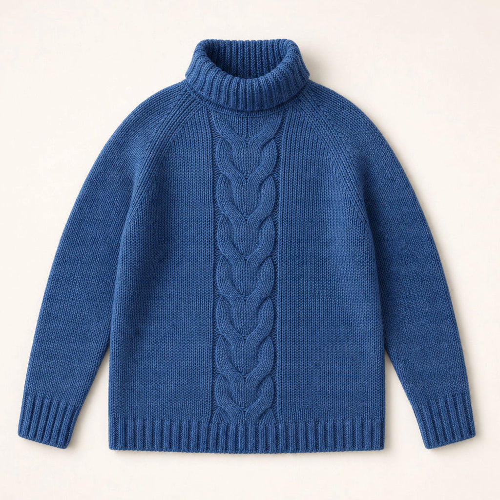 Lindlinde | Zopfstrickpullover mit Rundhals und Rippbündchen Blau – Produktfoto