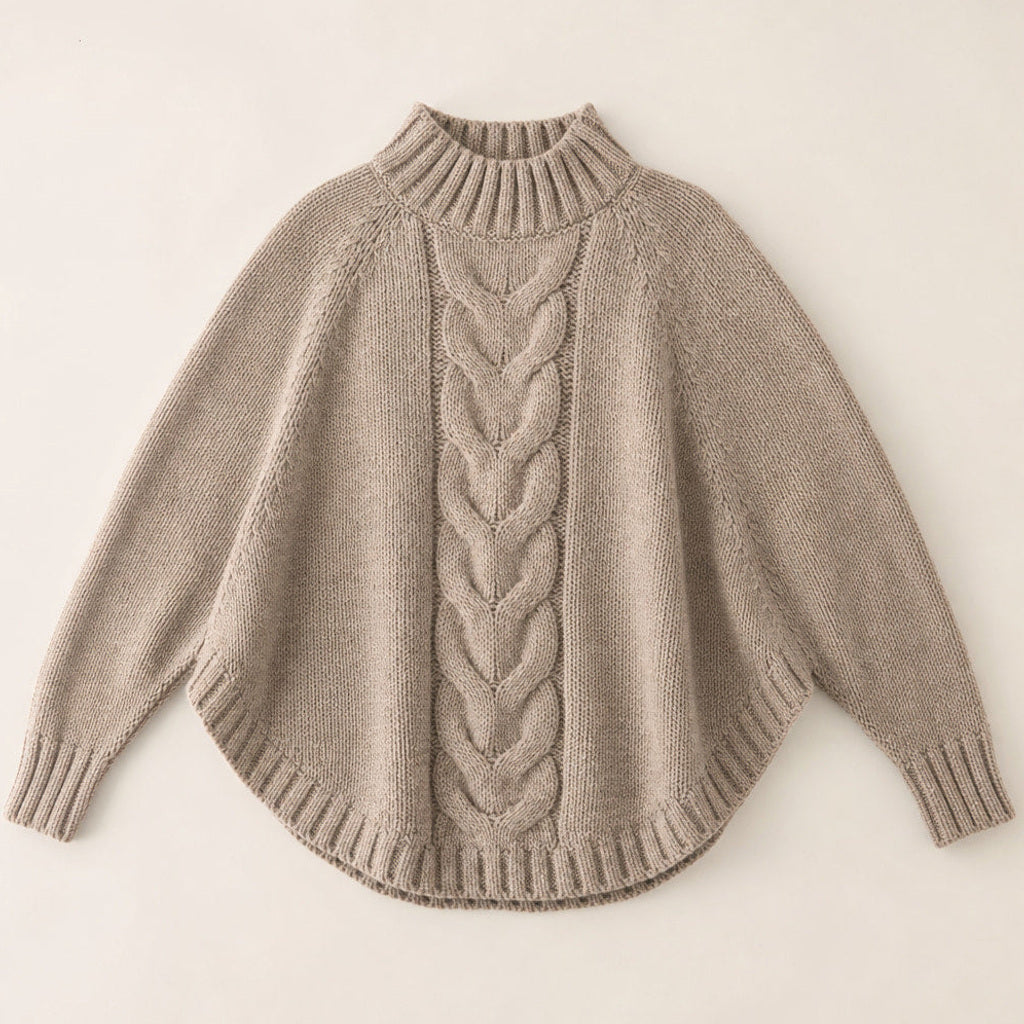 Lindlinde | Zopfstrickpullover mit Rundhals und Rippbündchen Khaki – Produktfoto