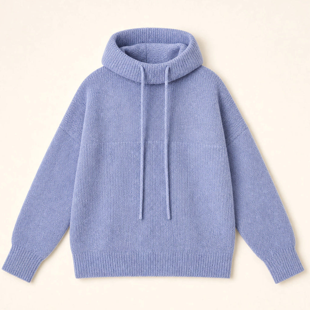Linnea | Strickpullover mit Kapuze und Rippbündchen Blau – Produktfoto