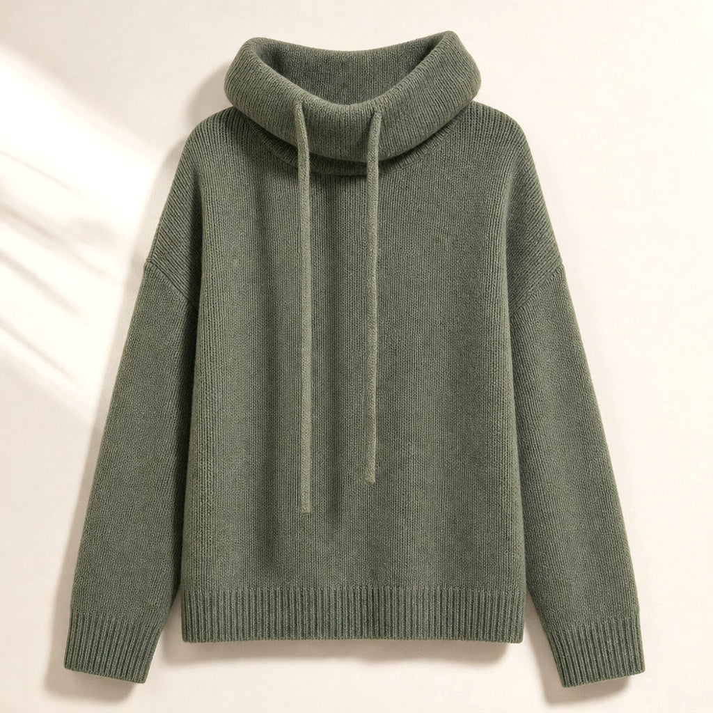 Linnea | Strickpullover mit Kapuze und Rippbündchen Grün – Produktfoto