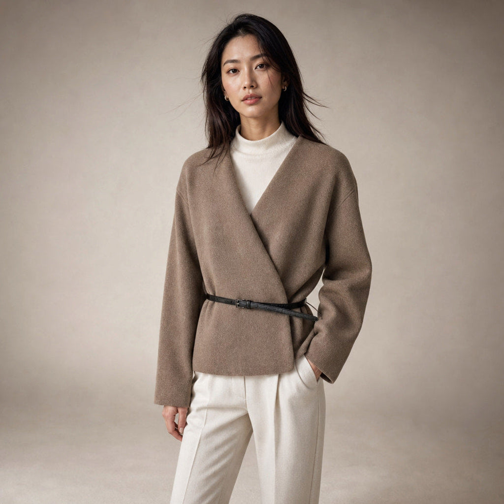 Liutgard | Wickelpullover mit Gürtel Khaki Khaki – Seitenansicht