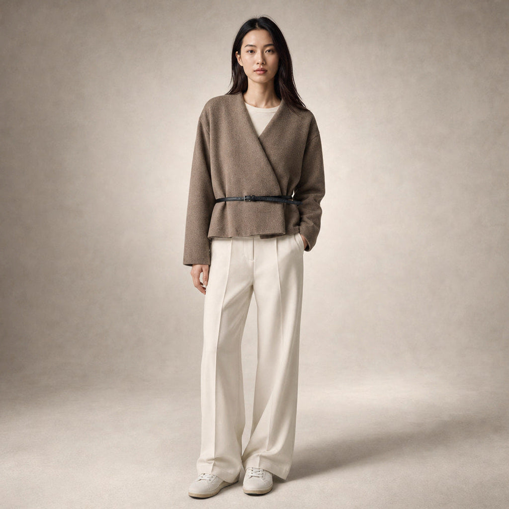 Liutgard | Wickelpullover mit Gürtel Khaki Khaki – Gesamtlook