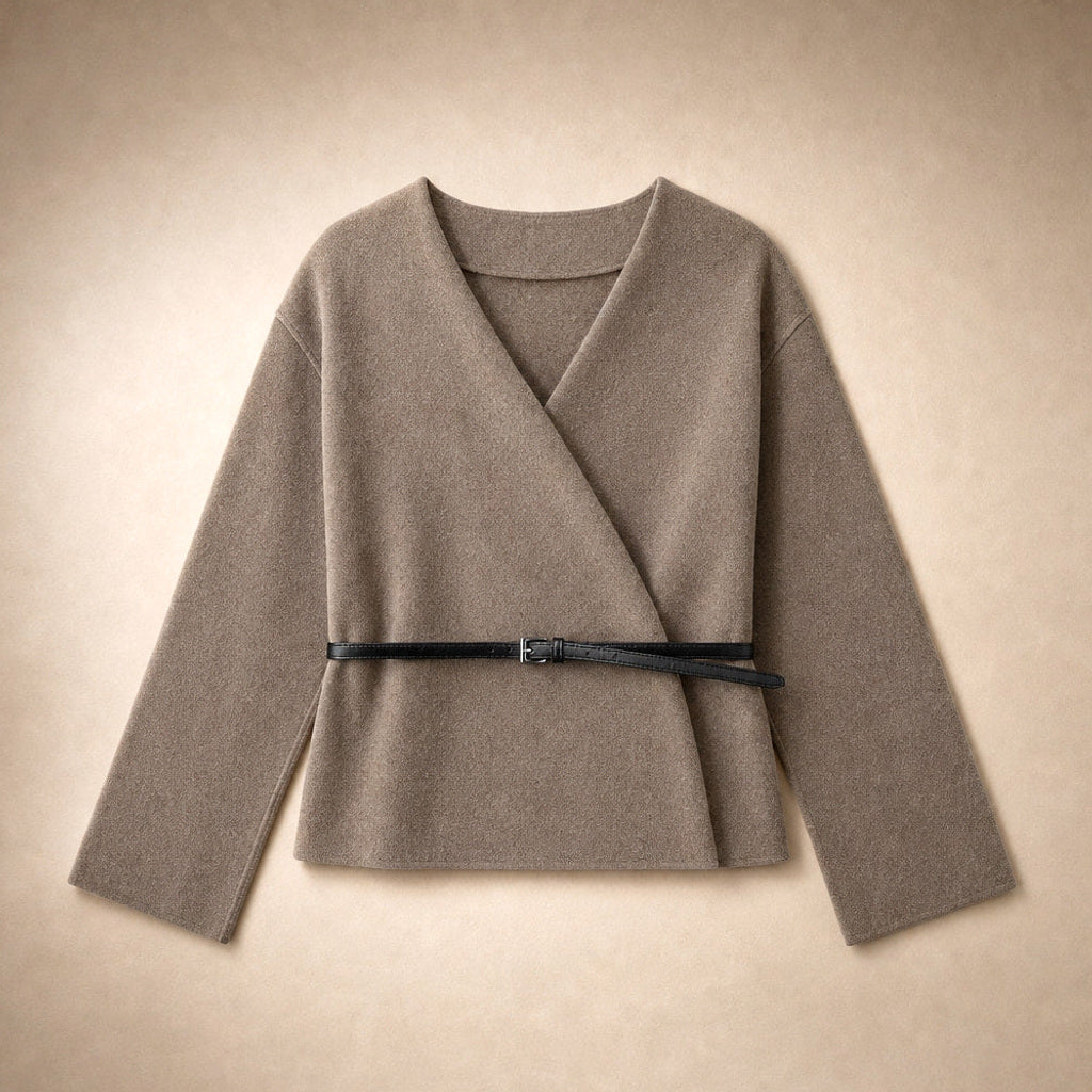 Liutgard | Wickelpullover mit Gürtel Khaki Khaki – Produktfoto