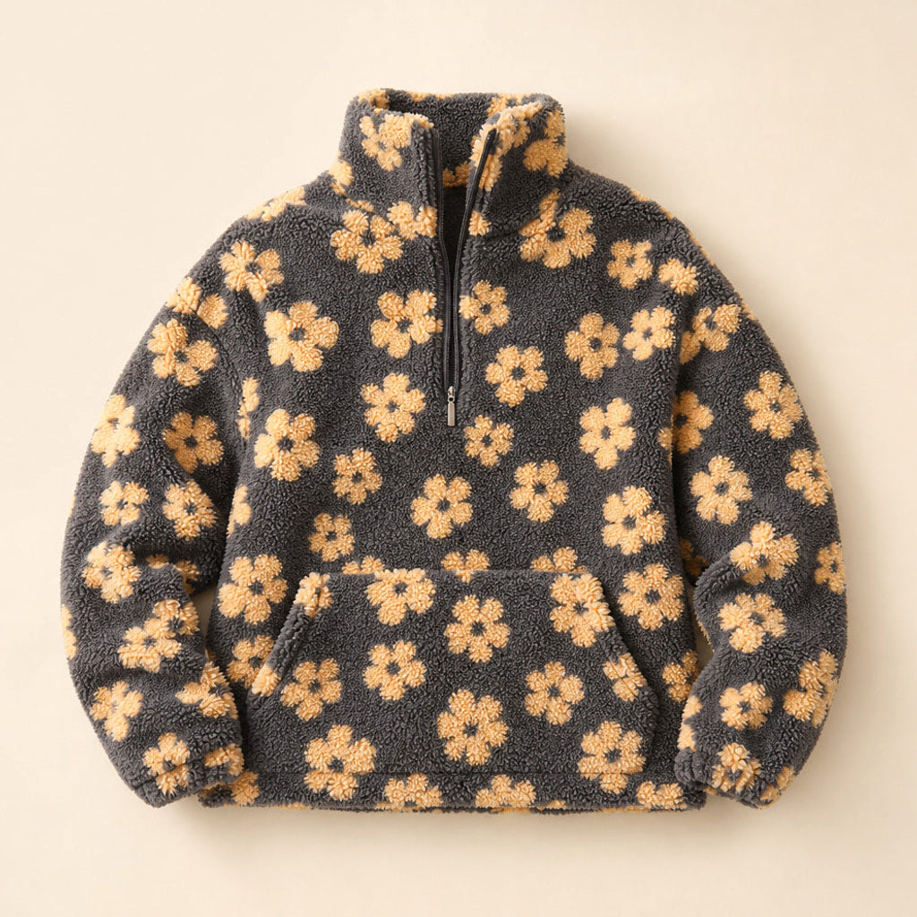 Lottchen | Sherpa-Pullover mit Blumenmuster Gelb – Produktfoto