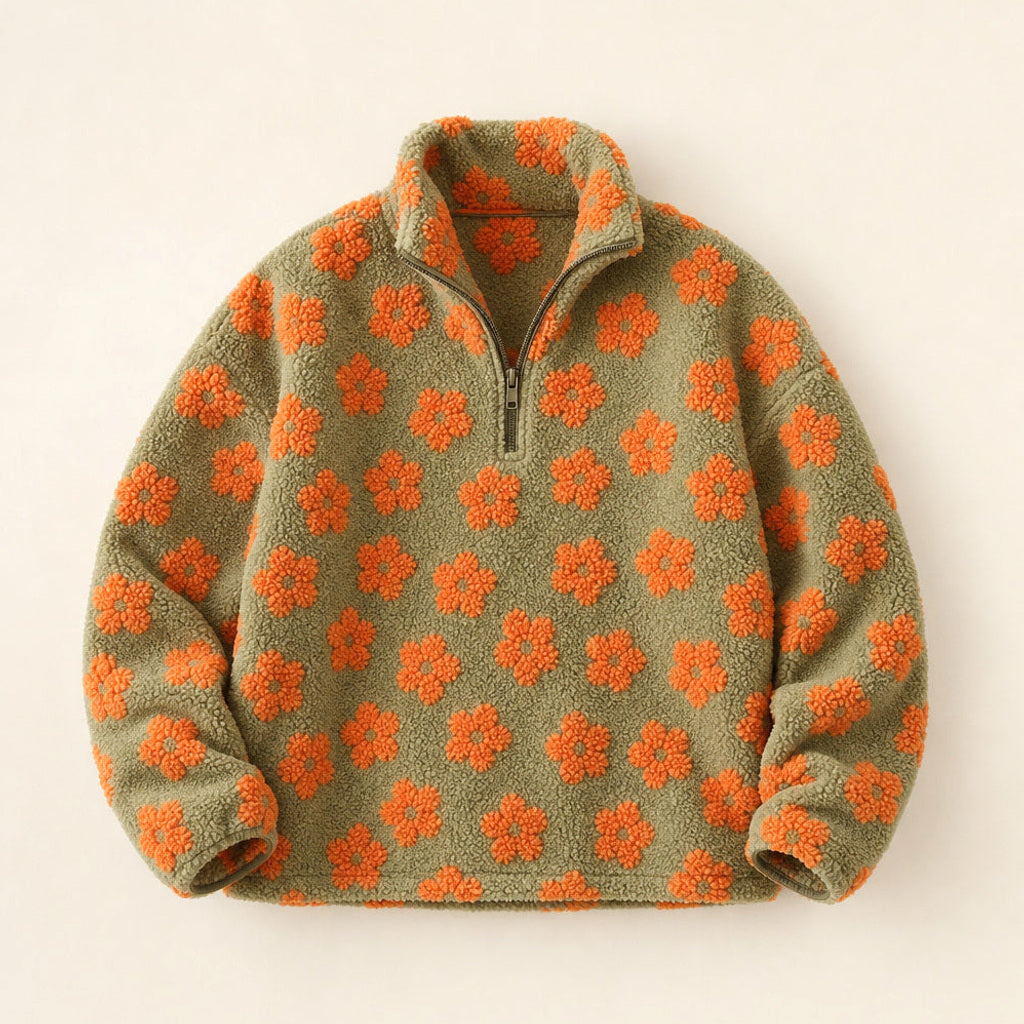 Lottchen | Sherpa-Pullover mit Blumenmuster Orange – Produktfoto