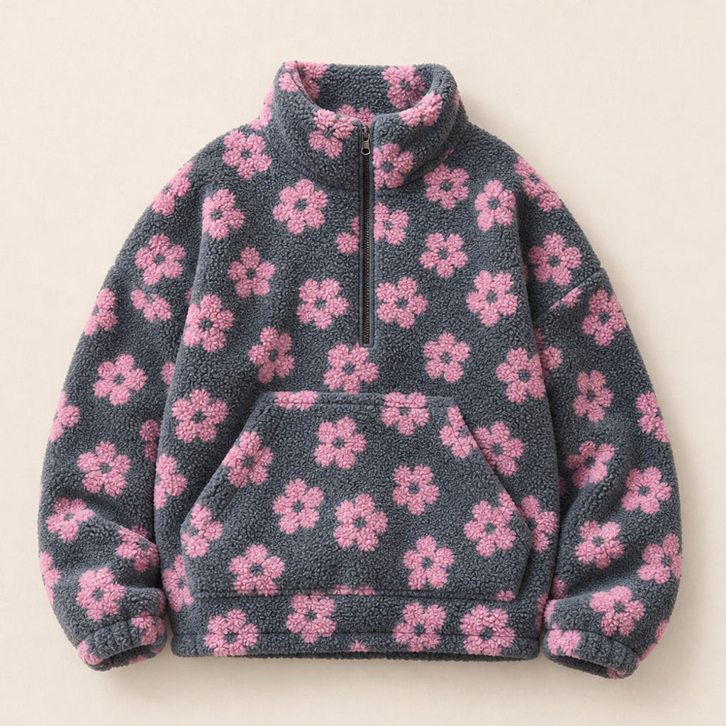 Lottchen | Sherpa-Pullover mit Blumenmuster Pink – Produktfoto
