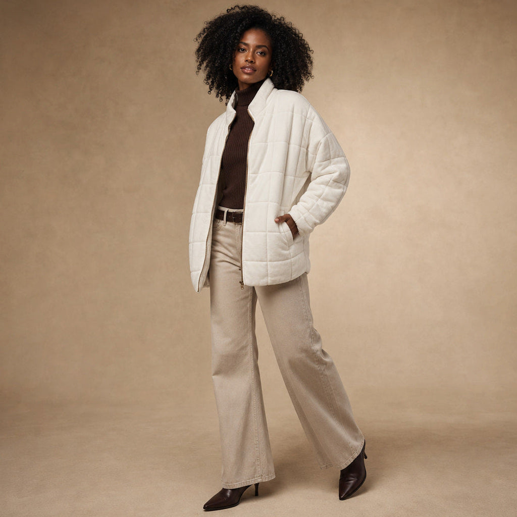 Lotte | Steppjacke mit schmalen Steppkanälen und lockerer Passform Weiß – Seitenansicht