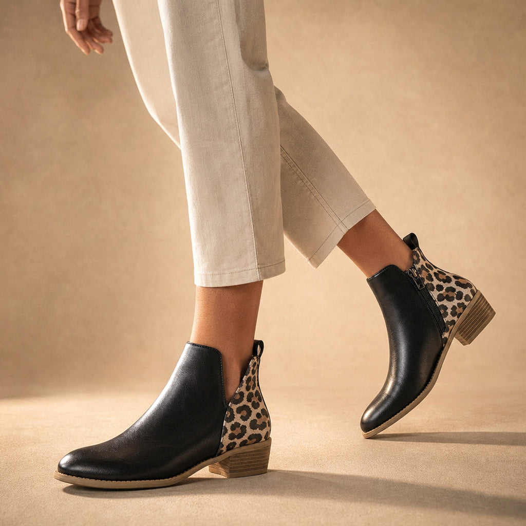 Ludwinde | Chelsea Boots Schwarz mit Leopardenpanel Schwarz – Produktfoto