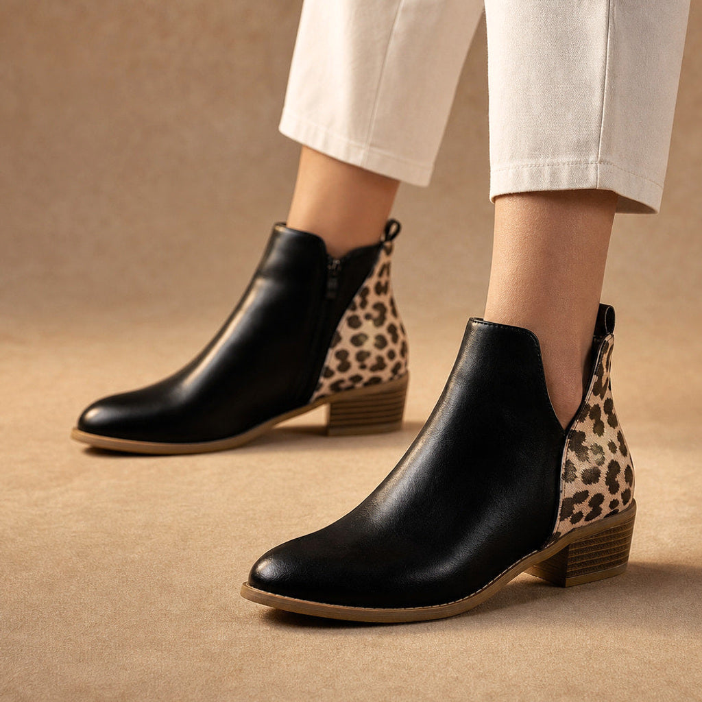 Ludwinde | Chelsea Boots Schwarz mit Leopardenpanel in Schwarz – Premium Editorial