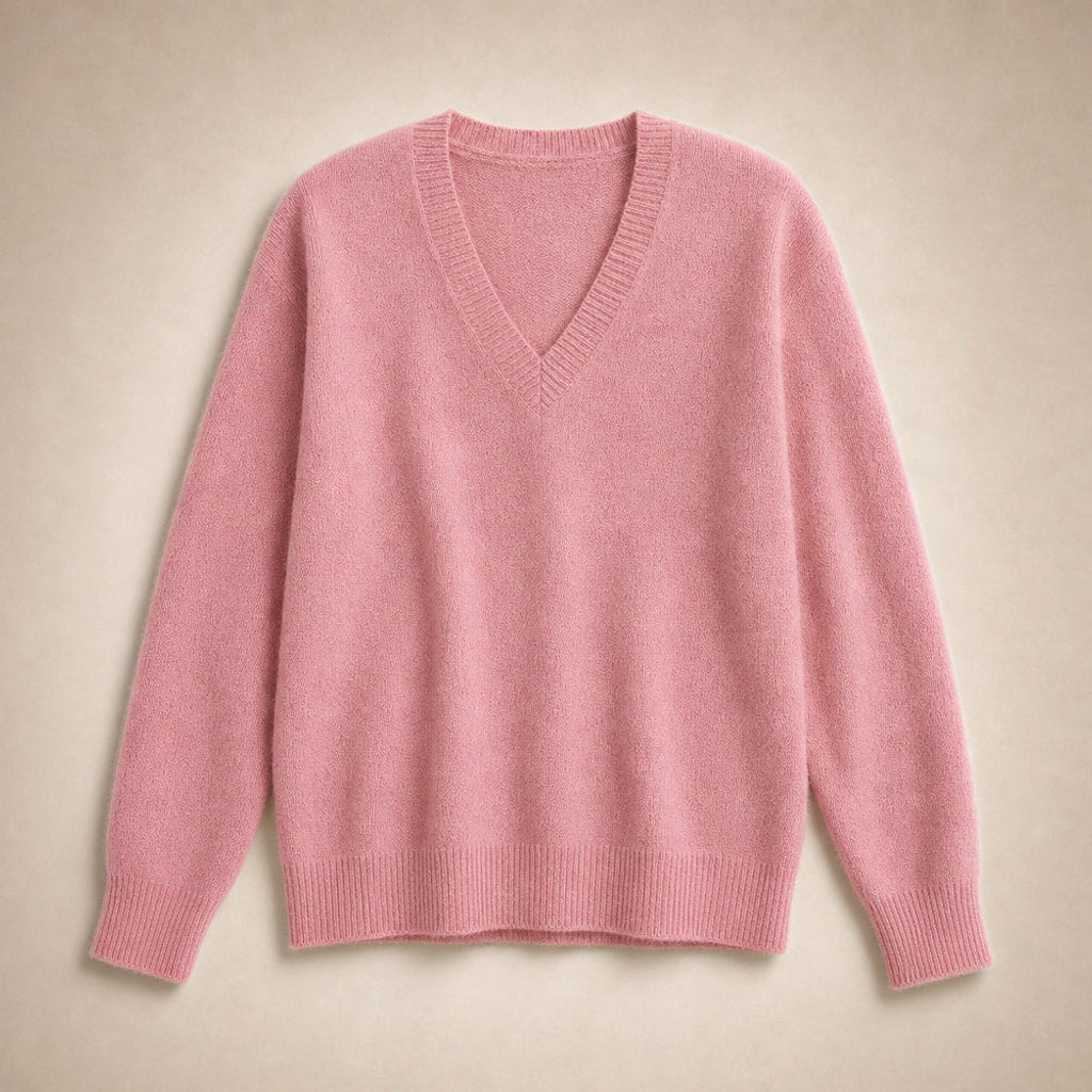 Luise | Feinstrick-Pullover mit V-Ausschnitt Pink – Produktfoto