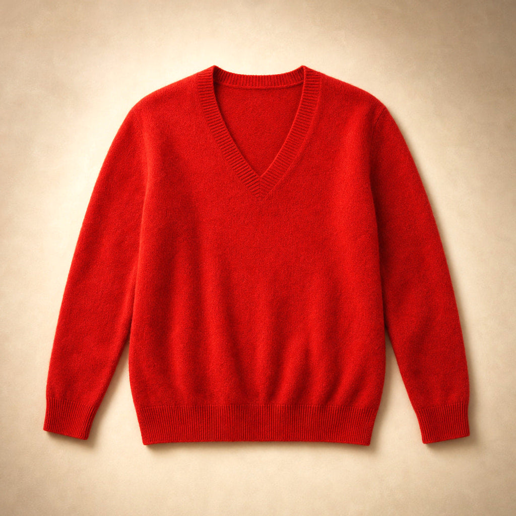 Luise | Feinstrick-Pullover mit V-Ausschnitt Rot – Produktfoto