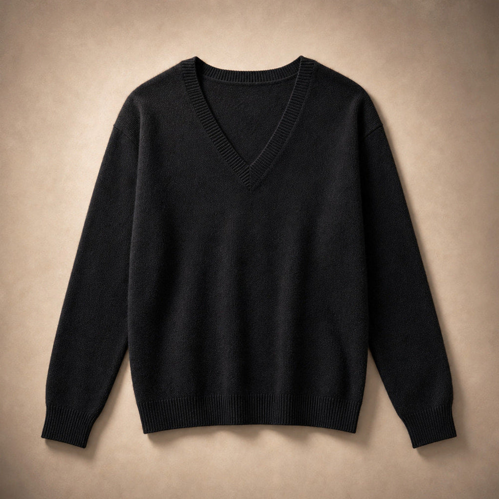 Luise | Feinstrick-Pullover mit V-Ausschnitt Schwarz – Produktfoto