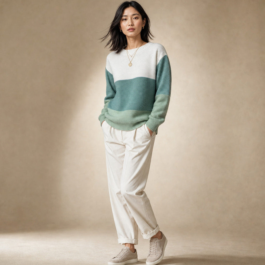 Luitgarde | Color-Block Pullover mit Rollkragen Grün – Seitenansicht
