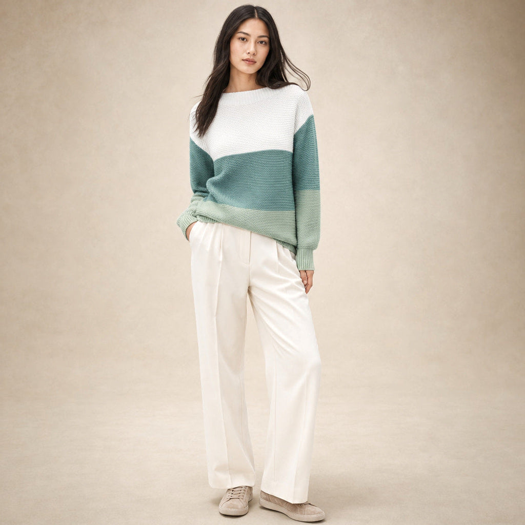 Luitgarde | Color-Block Pullover mit Rollkragen Grün – Gesamtlook