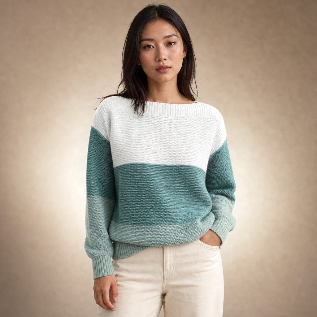 Luitgarde | Color-Block Pullover mit Rollkragen in Grün – Premium Editorial