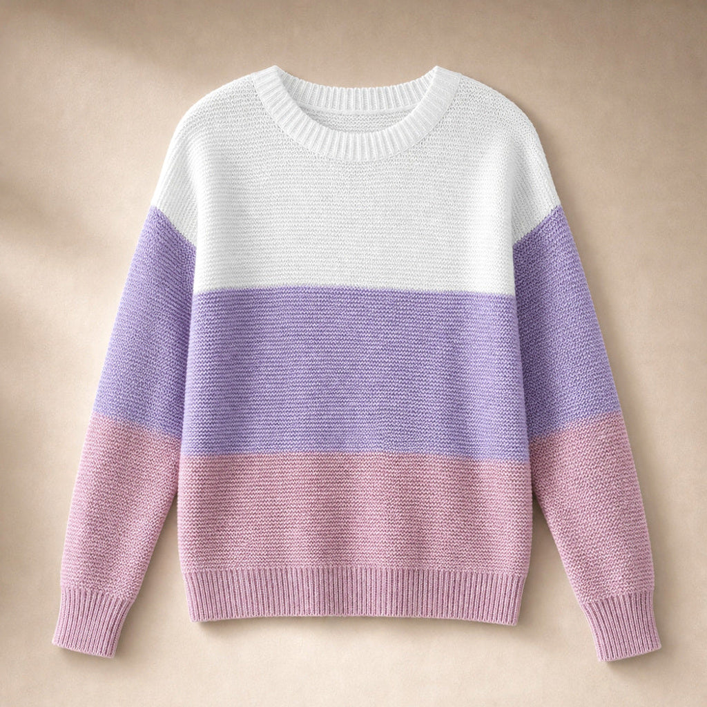 Luitgarde | Color-Block Pullover mit Rollkragen Lila – Produktfoto
